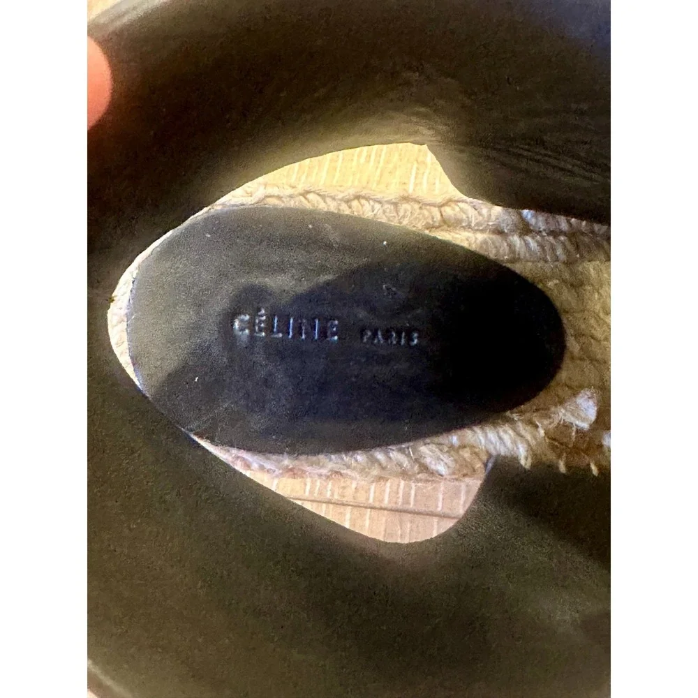 CELINE Women's Black Leather Espadrille Wedge Sandals Open Toe Sz 5 US / 35 EU